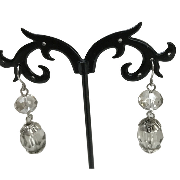 Vintage Crystal and Silvertone 1 1/4" Drop Dangle Earrings Post Pierced - Picture 1 of 7